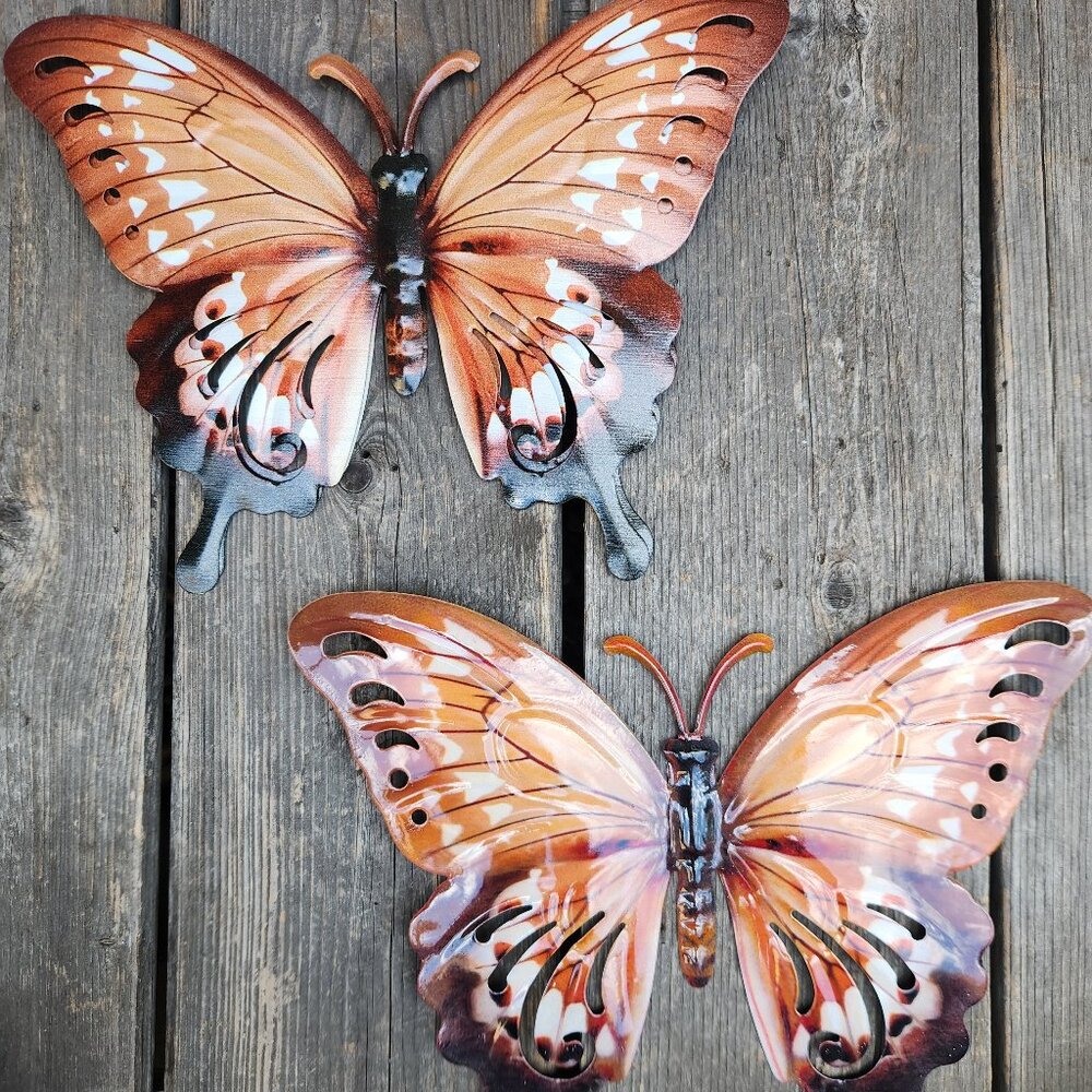 Set of 2 Metal Brown Butterfly Wall Decor Fence Home Decor 10.5 Inch